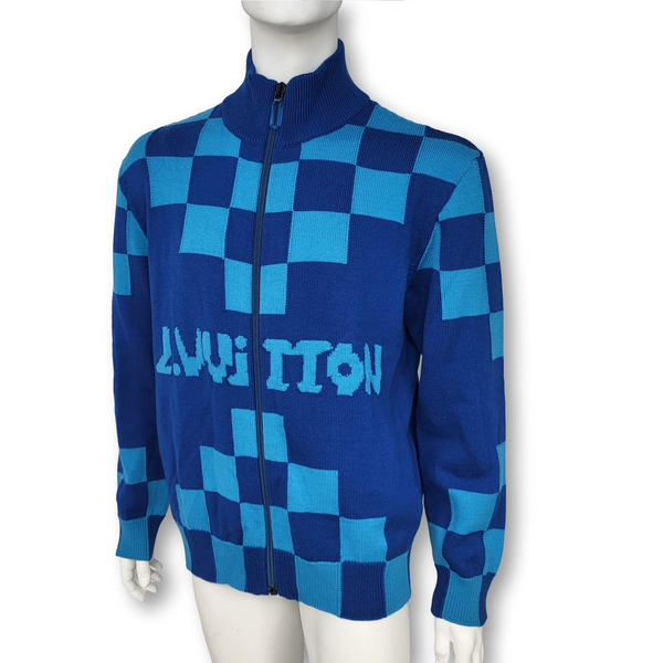 Louis Vuitton Black And Blue Checkerboard Full Print Logo 3D T