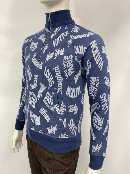 Louis Vuitton Printed Half-Zipped Cotton Sweatshirt Blue. Size Xs