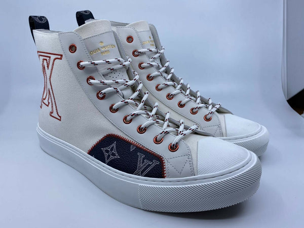 Louis Vuitton Men's White Canvas Tattoo Sneaker Boot Upside Down