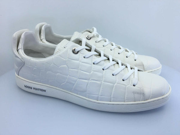 Louis Vuitton White Croc Embossed Leather Frontrow Sneakers Size 38.5