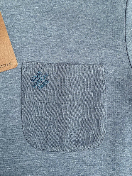 Louis Vuitton Men's Gray Cotton Damier Pocket Crewneck T-Shirt