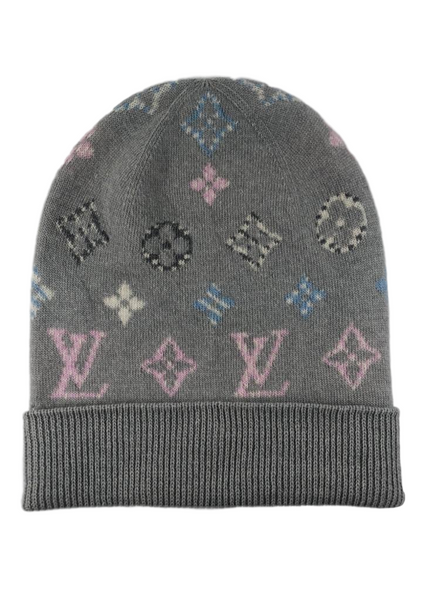 LOUIS VUITTON Knit Beanie Hat Damier Gray Alpaca & Wool Size M  Women's Authentic