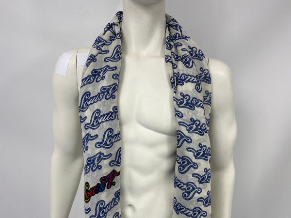LOUIS VUITTON Louis Vuitton Men's Stole Scarf Silk Wool Cashmere Blue x Gray