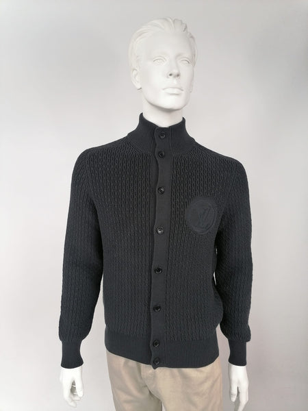 Louis Vuitton Men's Gray Black Cotton Silk Circled LV Cardigan