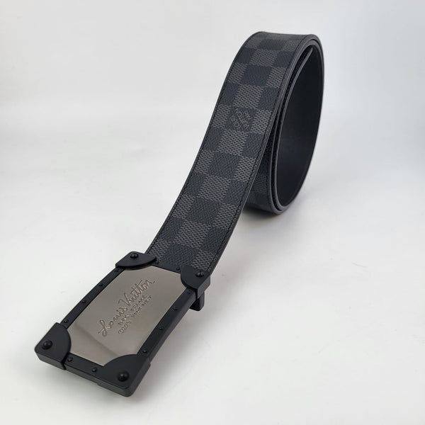 Authenticated Used LOUIS VUITTON Louis Vuitton Sunture Neo Trunk Belt M0184  Notation Size 95/38 Damier Graphite Canvas Leather Black Gray 
