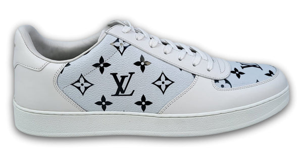 LOUIS VUITTON Calfskin Monogram Rivoli High Top Sneakers 10 White 360686