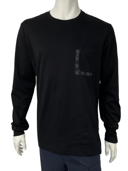 Louis Vuitton Men's Black Cotton Damier Pocket Printed Long Sleeve T-Shirt  – Luxuria & Co.