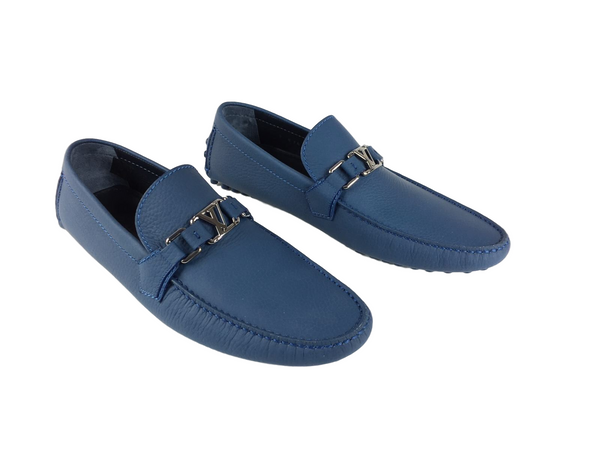 LOUIS VUITTON HOCKENHEIM MOCCASIN SHOES 10 44 BLUE LEATHER LOAFER