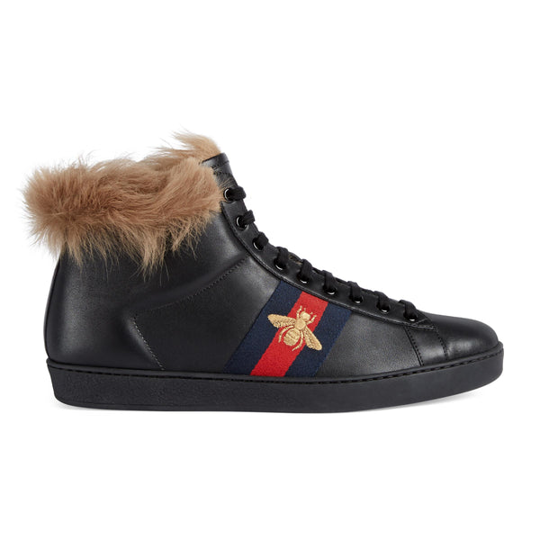 Gucci Men's Black Leather Ace Sneakers With Fur – Luxuria & Co.