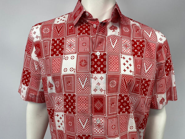Louis Vuitton Men's XL Red Monogram Bandana Button Down Short