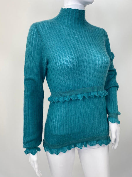 Louis Vuitton Women's Teal Cashmere Turtleneck With Ruffles – Luxuria & Co.