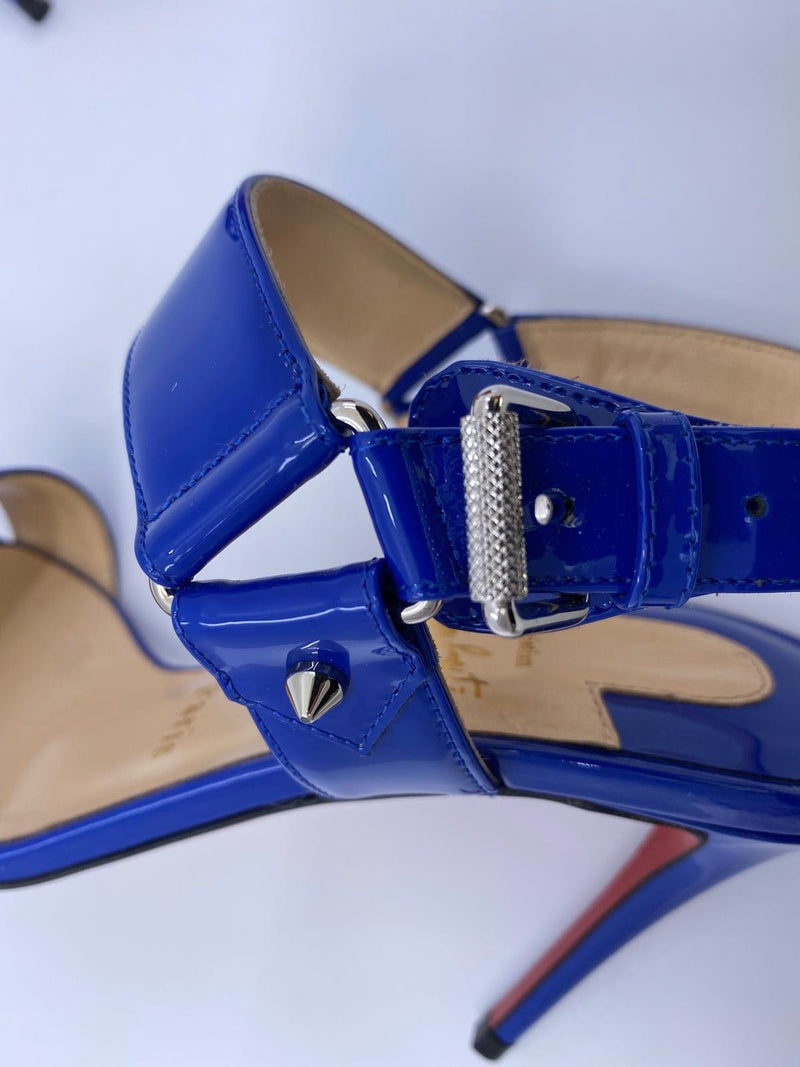Sova 85 Patent Heel Sandal Electric Blue