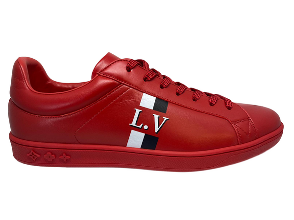 RARE LOUIS VUITTON Mens Sneaker Brown Leather RED Shoes LV 9.5 US
