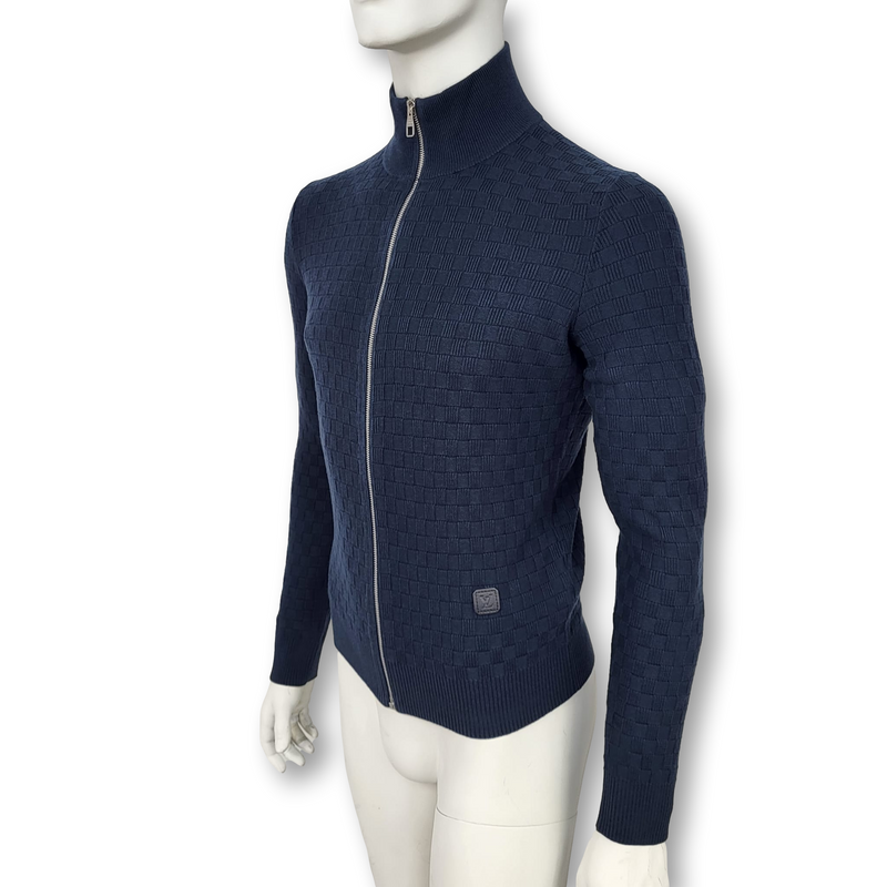 Louis Vuitton Men's Navy Cotton Damier Cardigan – Luxuria & Co. Louis Vuitton Men's Navy Cotton Damier Cardigan – Luxuria & Co.