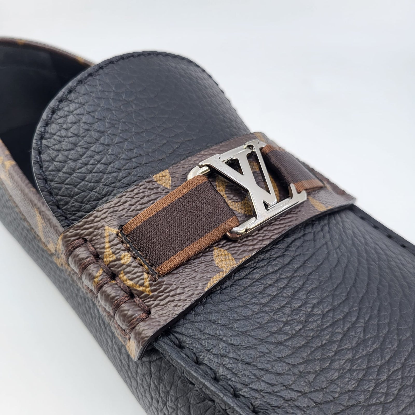 Louis Vuitton Men's Black Leather & Monogram Hockenheim Moccasin