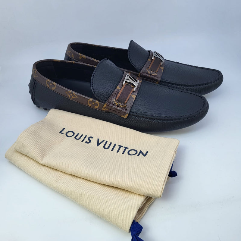 Louis Vuitton Men's Black Leather & Monogram Hockenheim Moccasin