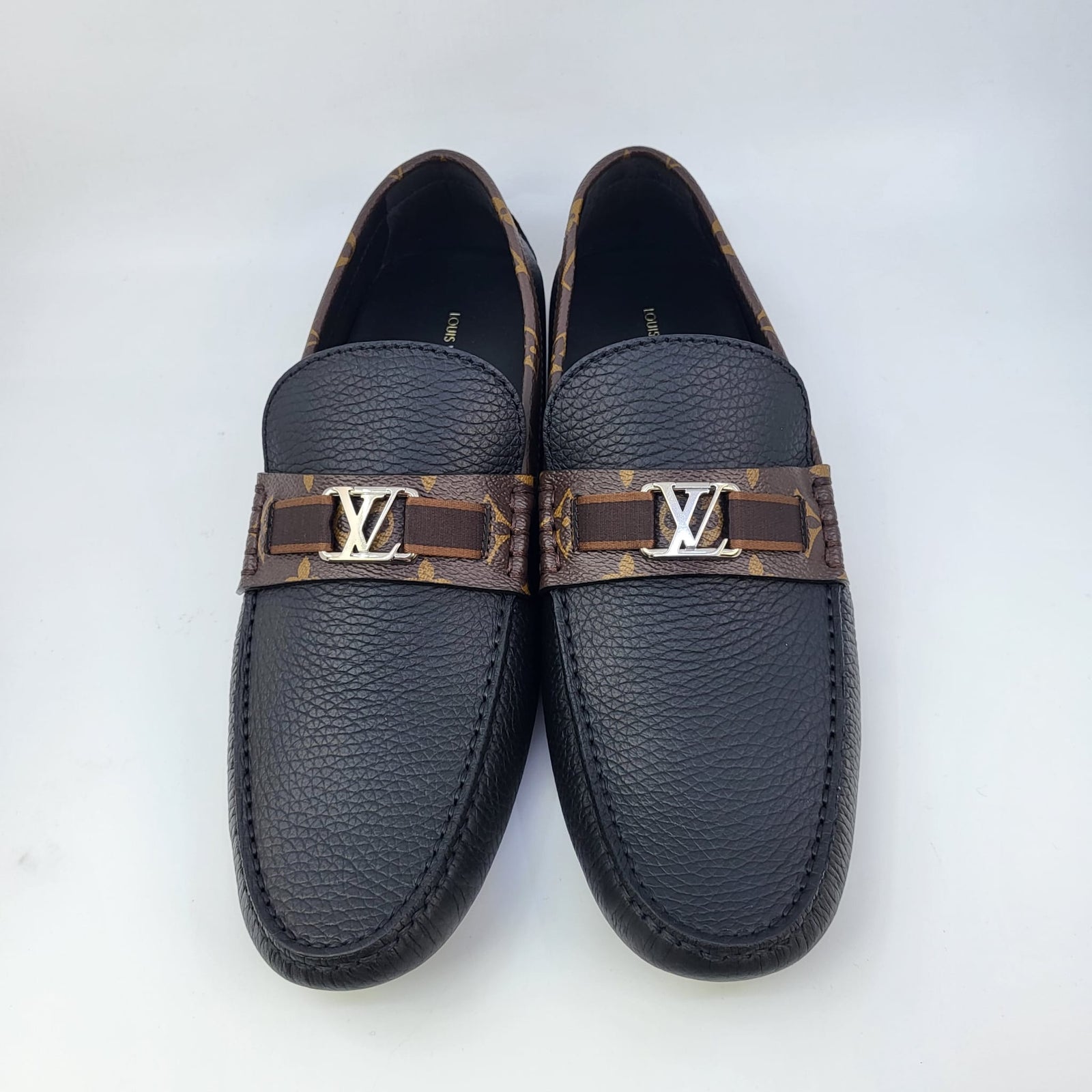 Louis Vuitton Men's Black Leather & Monogram Hockenheim Moccasin