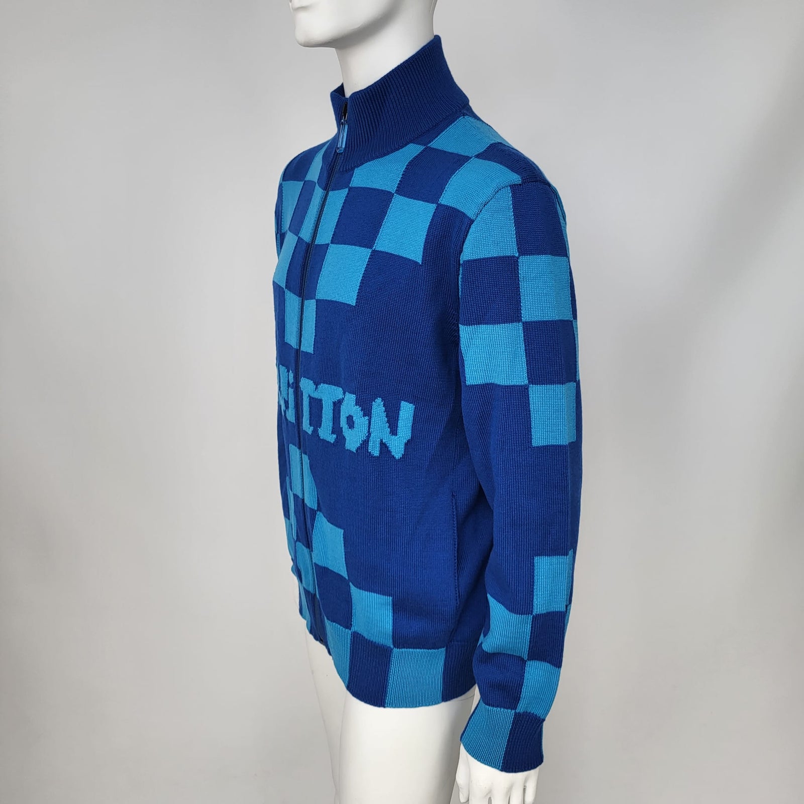Louis Vuitton Men's Blue Wool L. Vuitton Zip Blouson Cardigan
