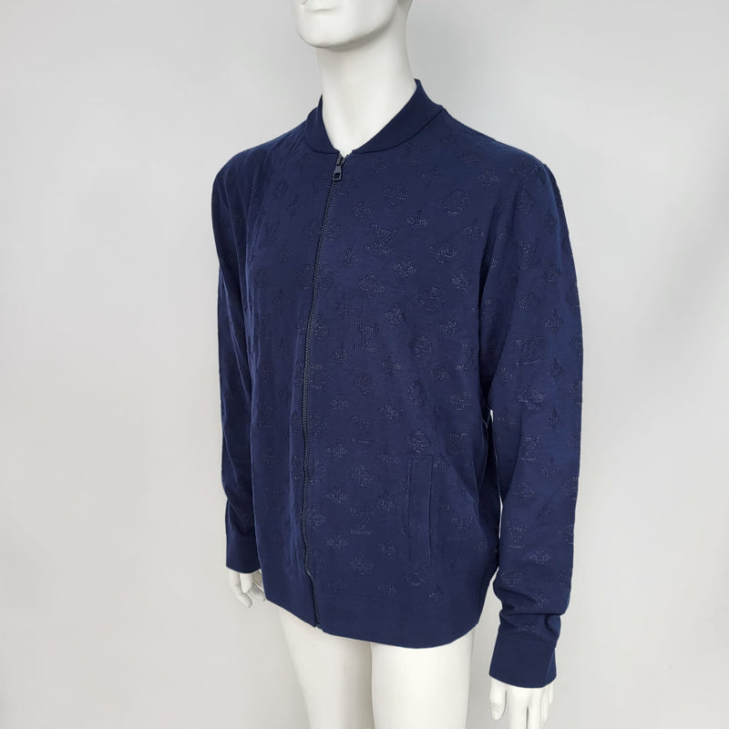Louis Vuitton Men's Navy Cotton Blend Lvse Drop Needle Monogram Bomber Jacket