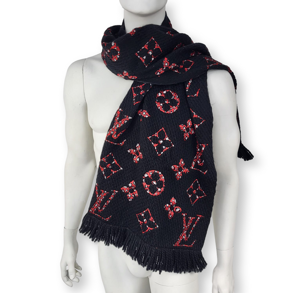 LOUIS VUITTON モノグラム 大判スカーフ 約140cm×140cm Louis Vuitton Black Wool Silk Monogram Giant Logomania Jungle