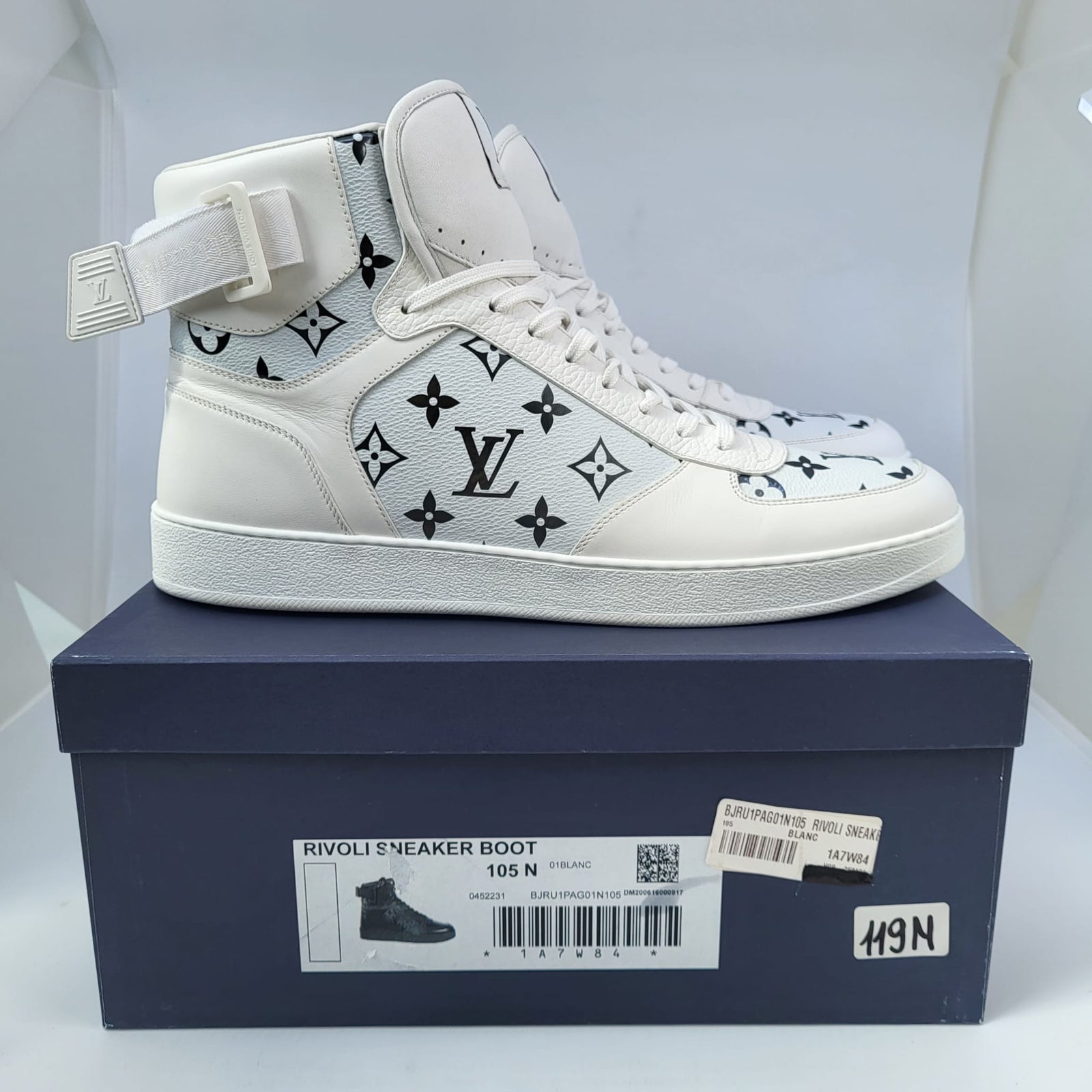 Louis Vuitton Men's White Leather Monogram Rivoli Sneaker Boot