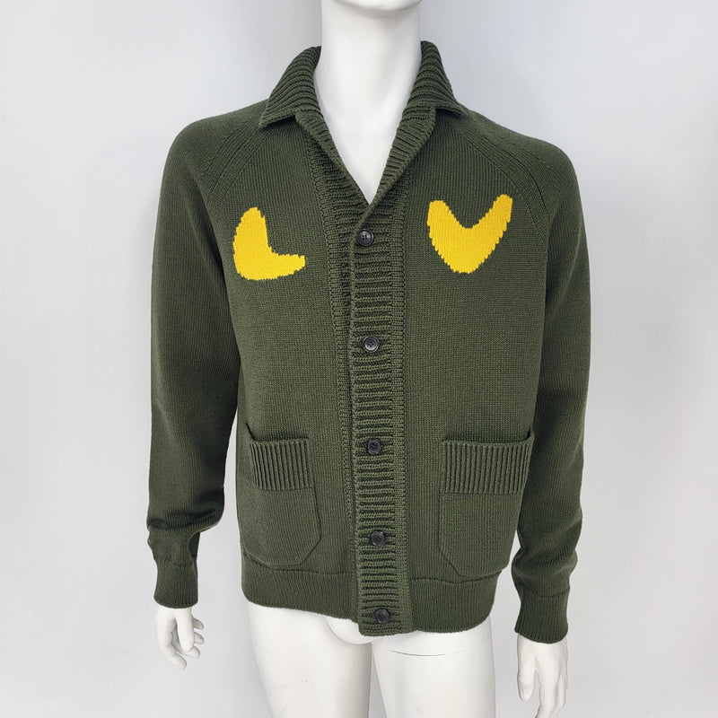 Louis Vuitton Men's Olive Green Wool Sophisticated Tiger Cardigan