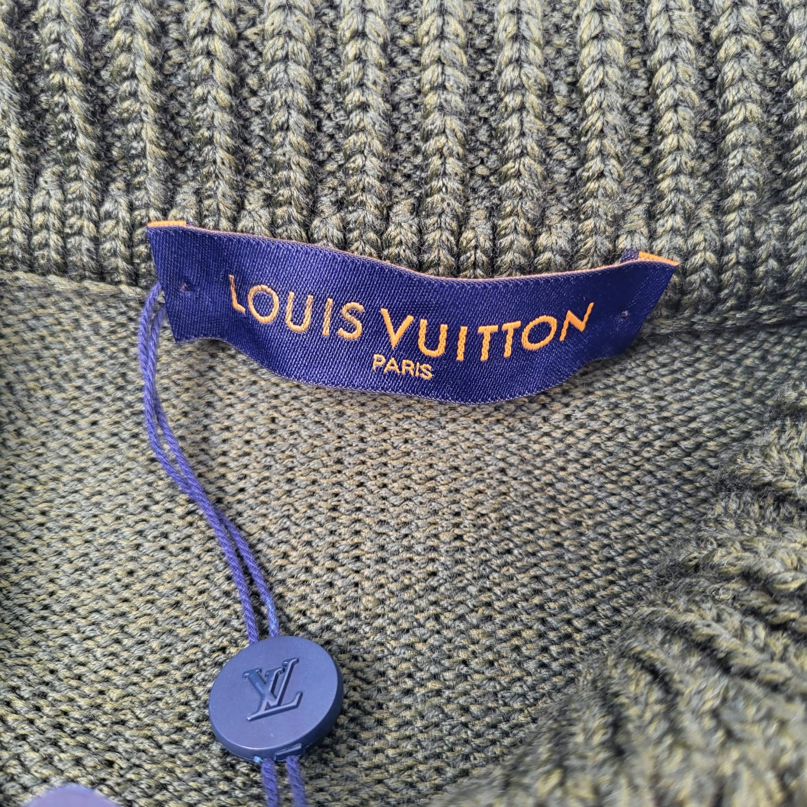Louis Vuitton Men's Olive Green Wool Sophisticated Tiger Cardigan