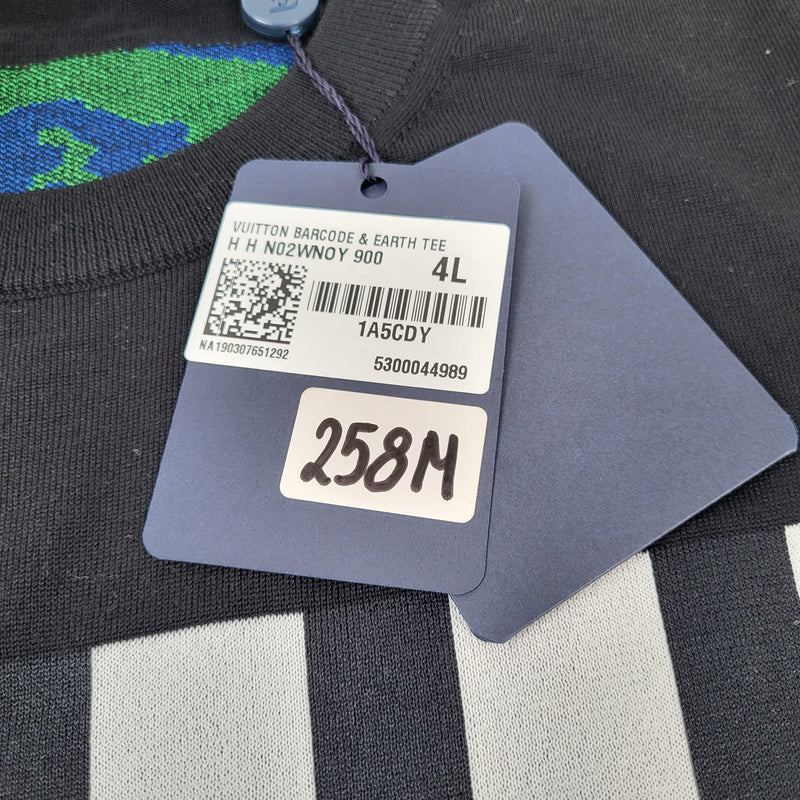 Louis Vuitton Earth T-Shirt Black White Short-Sleeved Knit Wool Hair 72 mens