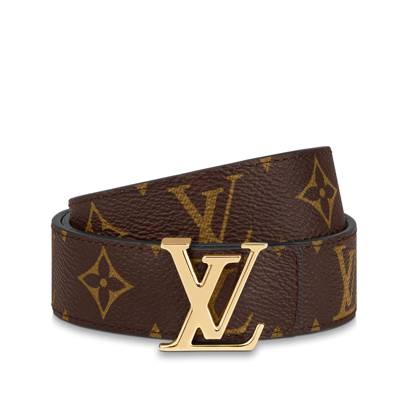 Louis Vuitton Gold Buckle Monogram Belt Genuine Leather Dark Brown