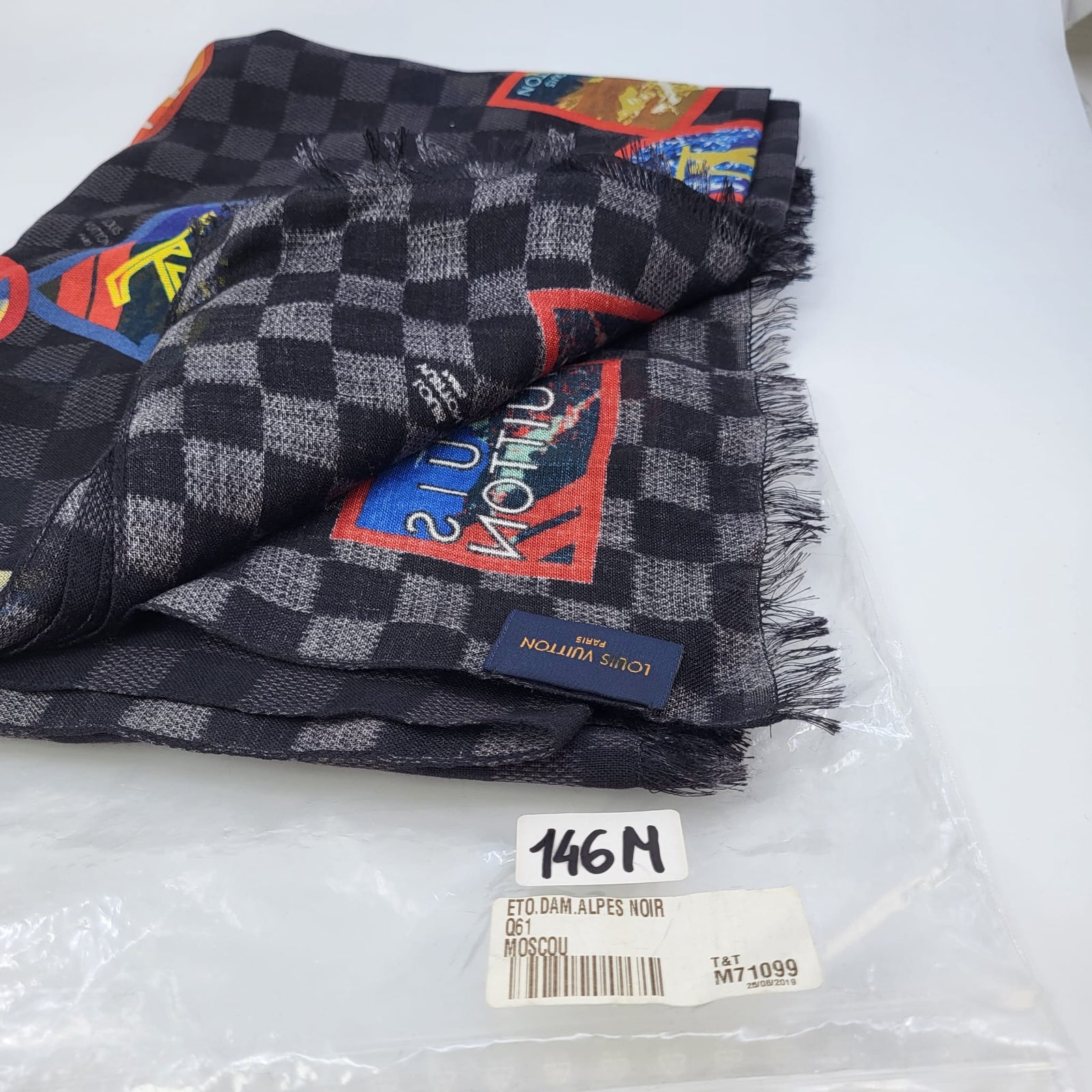 Louis Vuitton Men's Gray Cashmere Silk Damier Alpes Shawl Scarf