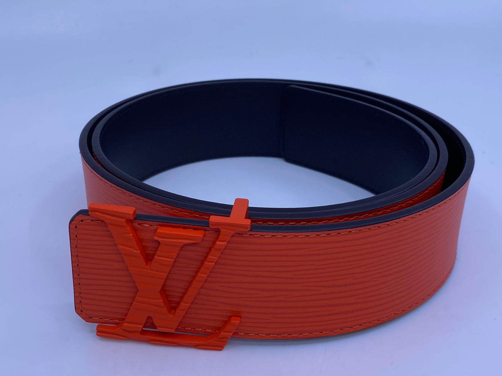 Louis Vuitton Red Orange Epi Leather LV Initiales 40 MM Belt 