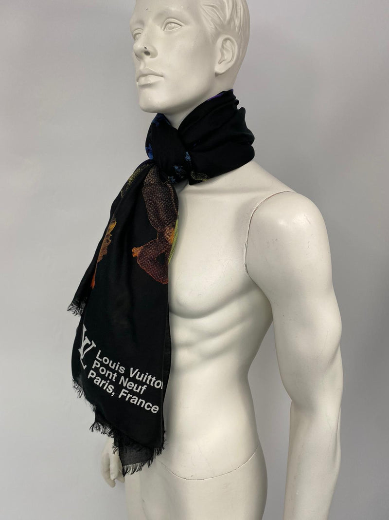 lv black silk scarf