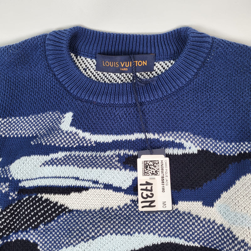 Louis Vuitton Men's Blue Camo Pique Jacquard Crewneck Sweater size M