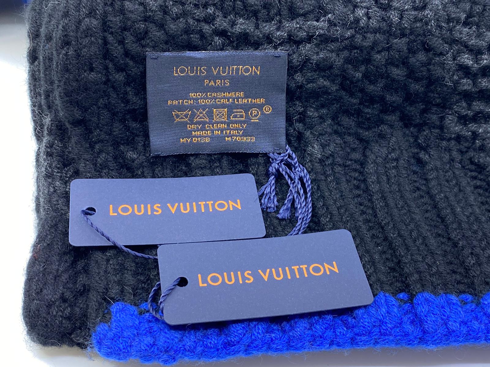 Louis Vuitton Men's 100% Cashmere Damier Anthracite Blue Helsinki