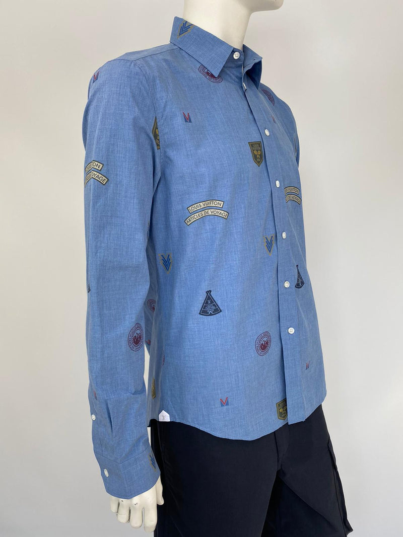 Louis Vuitton Men's Blue Cotton Regular Fit Classic Shirt With