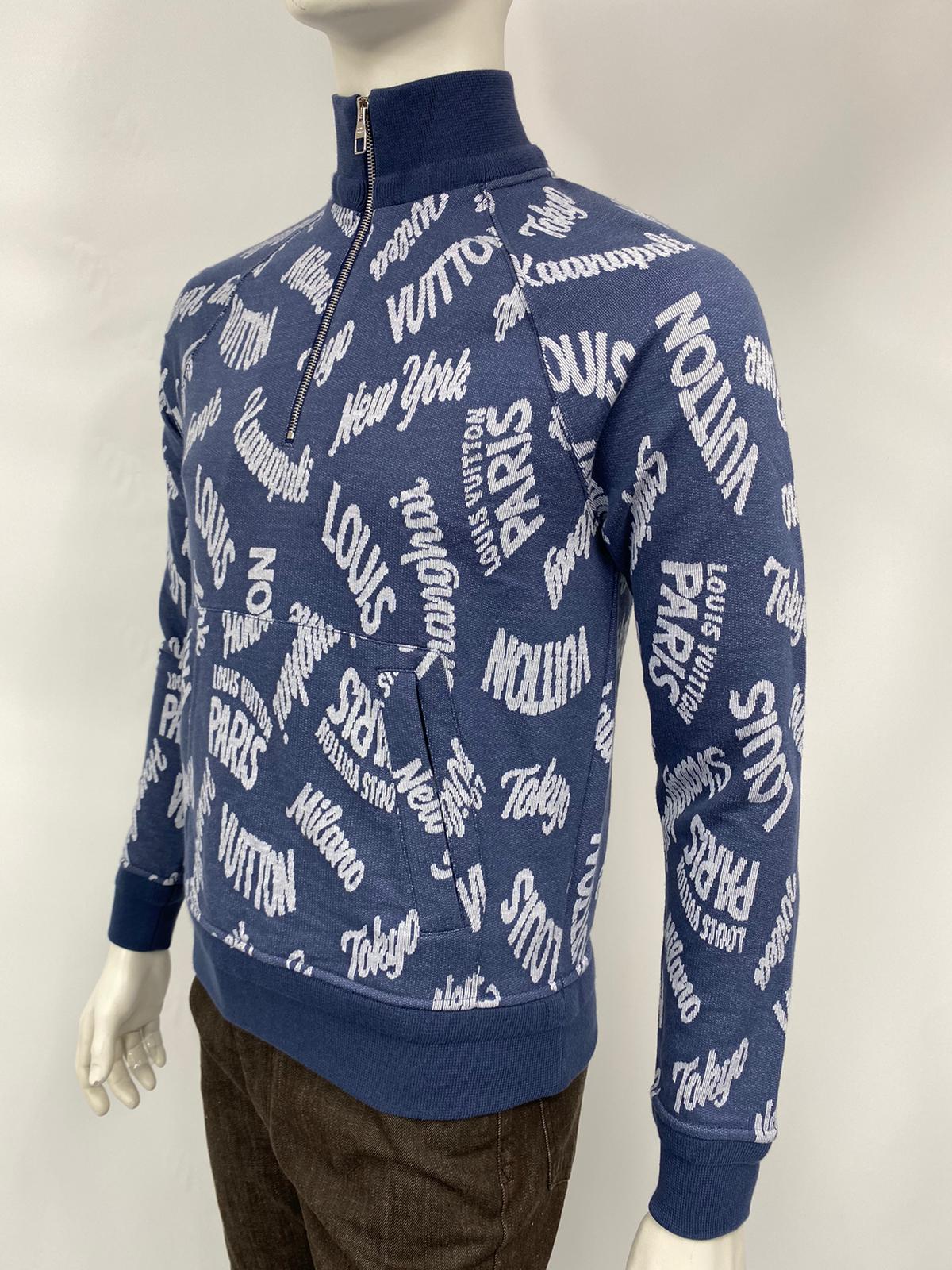Louis Vuitton Navy Cotton Jacquard Cities Half Zip Sweater