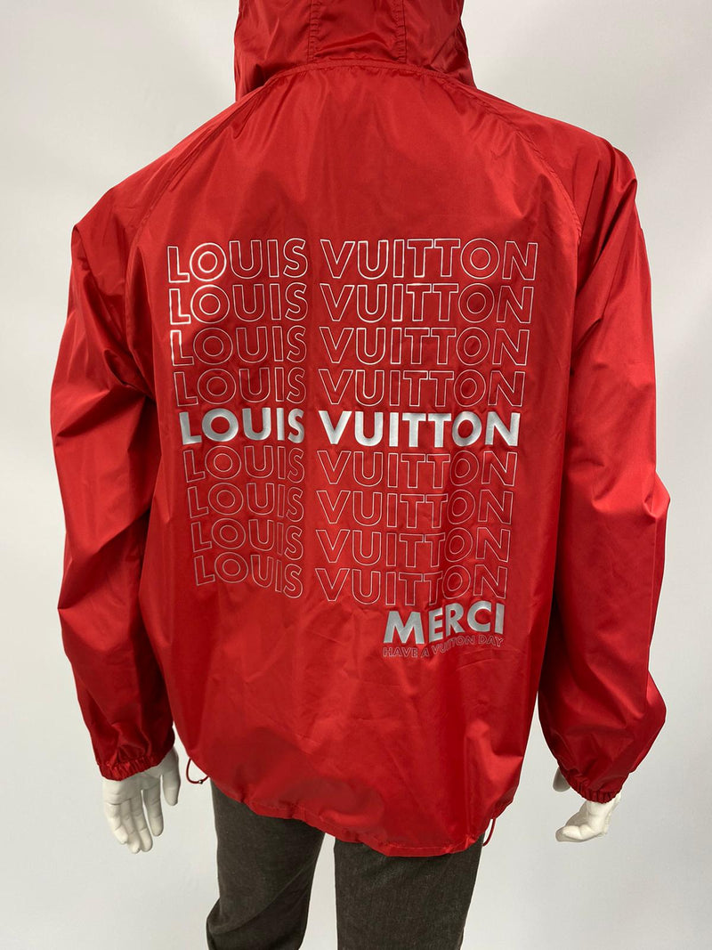 Louis Vuitton Men's Red Polyester Silk LV List Graphic Anorack