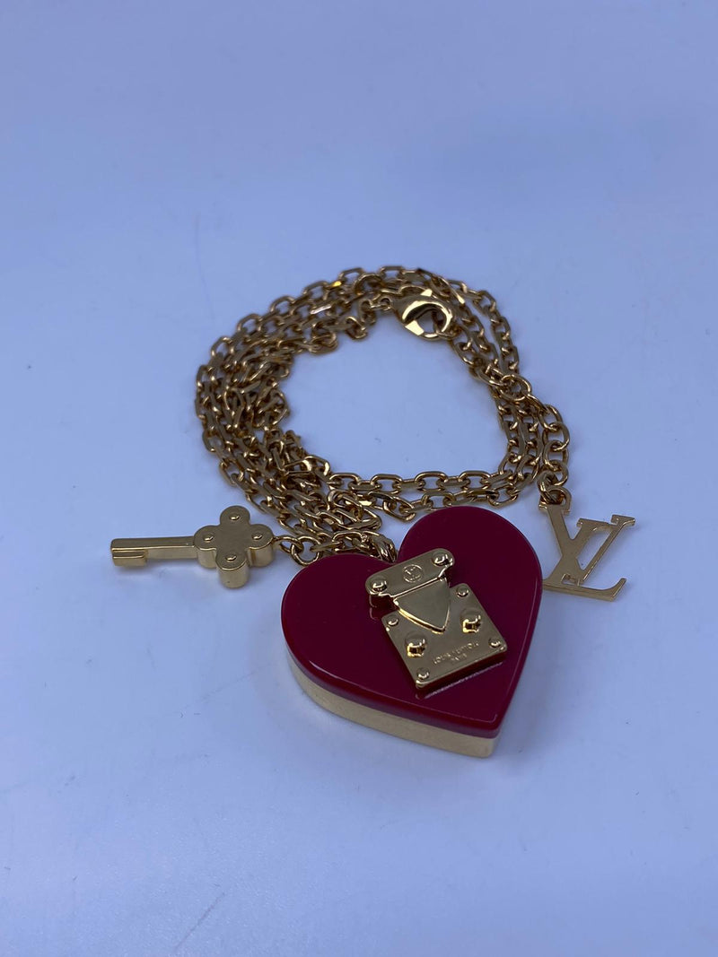 Louis Vuitton Red Resin 'Lock Me' Heart Pendant Necklace