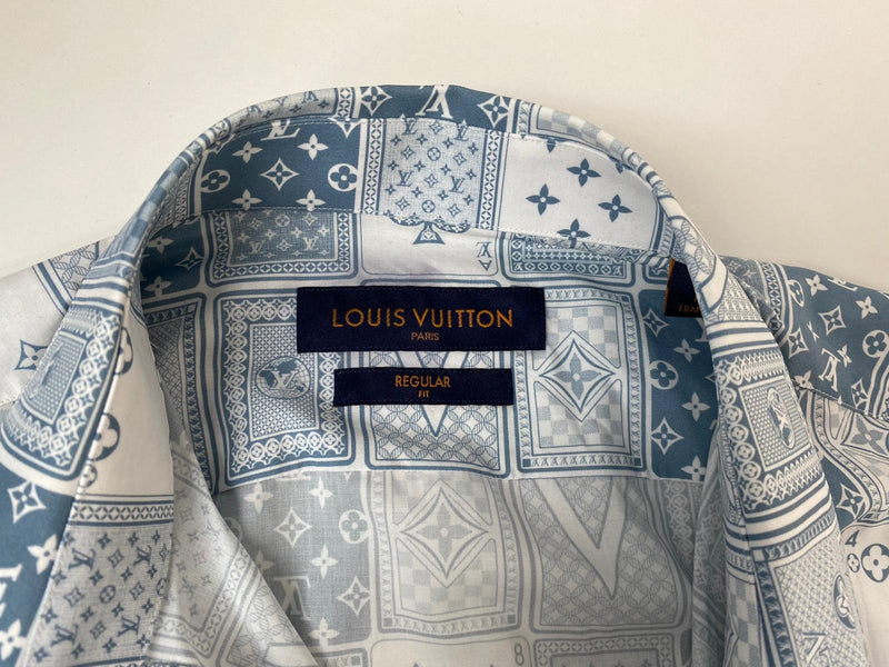Louis Vuitton Men's White & Blue Cotton Regular Fit Short Sleeve