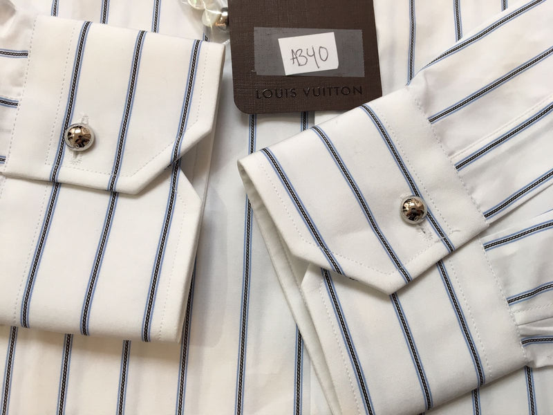 Louis Vuitton Light Blue Logo Jacquard Striped Cotton Regular Fit