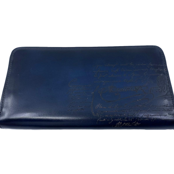 Berluti Men's Blue Itauba Scritto Leather Long Zipped Wallet