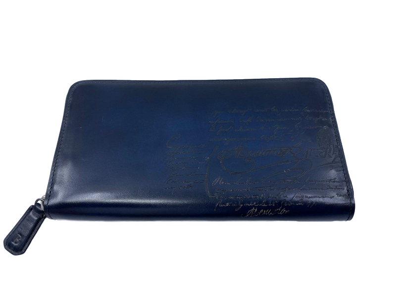 Berluti Men's Blue Itauba Scritto Leather Long Zipped Wallet