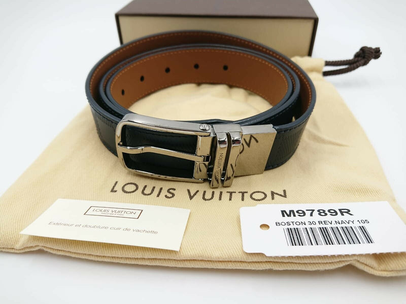 Louis Vuitton Black Damier Embossed Leather Reversible Boston Belt