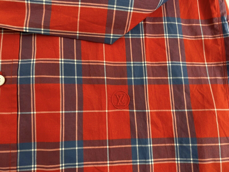 LOUIS VUITTON 100% Cotton Long Sleeve Shirt L Red Authentic Men