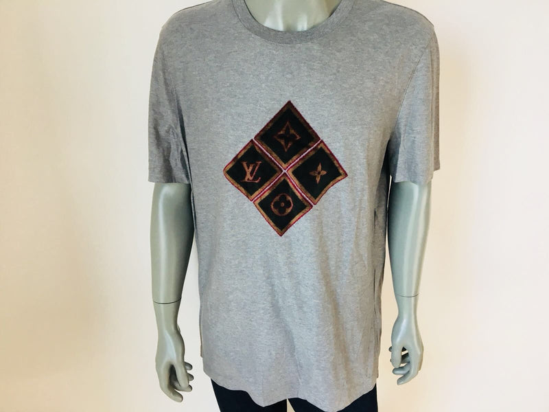 Louis Vuitton Men's Gray Cotton Velours Jacquard T-Shirt Xxs