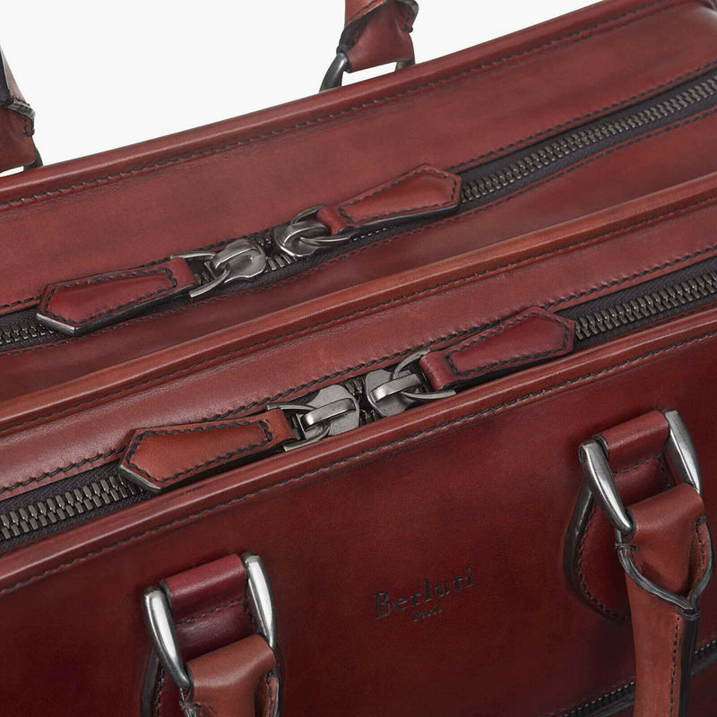 Berluti Deux Jours Large Leather Briefcase Vermillion - Luxuria & Co.