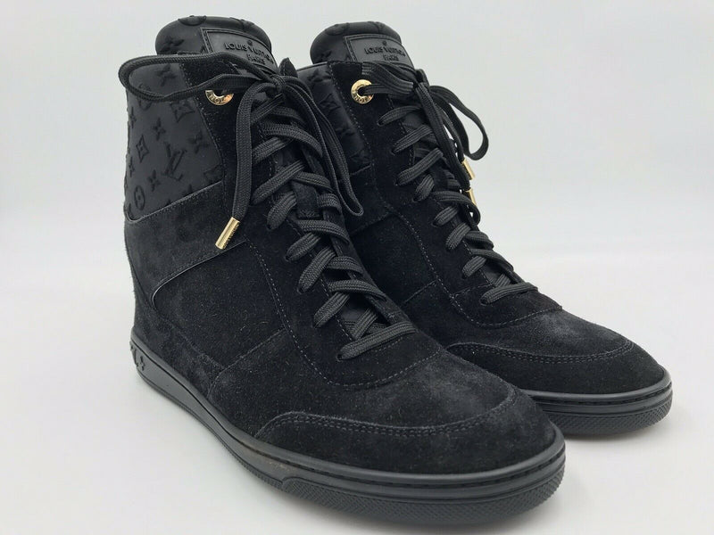 Louis Vuitton Black Leather/Suede Millennium Wedge Sneakers Size
