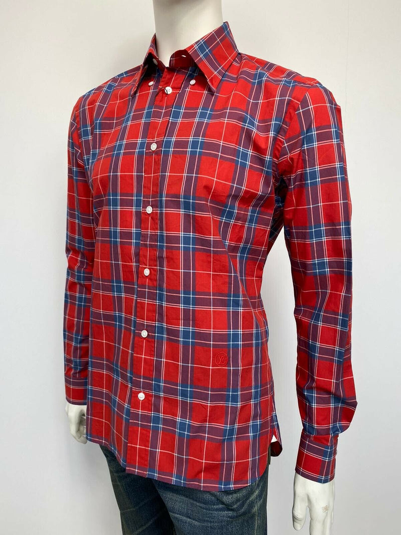 LOUIS VUITTON 100% Cotton Long Sleeve Shirt L Red Authentic Men Used from  Japan