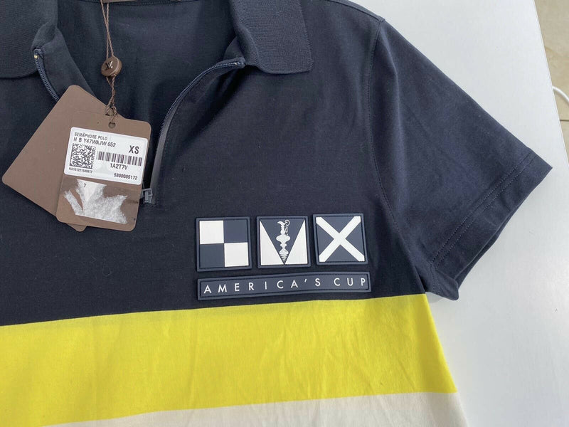 Louis Vuitton Men's Black White Yellow Cotton America's Cup Polo  T-Shirt size XS