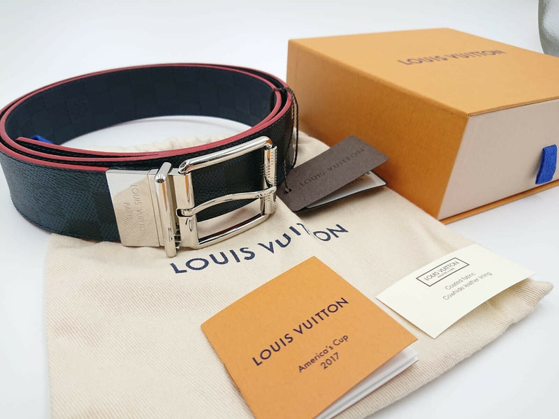 Louis Vuitton Men's Navy Damier Cobalt Reversible Belt M0954S – Luxuria &  Co.